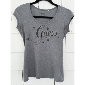 Guess Womens Small Bling Graphic Tee Y2K Iconic Classic Retro Glam Black Hearts